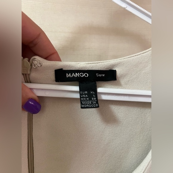 🔴 Mango Cream and Olive Mini Dress Colourblock Sleeveless Size Large - Picture 3 of 7